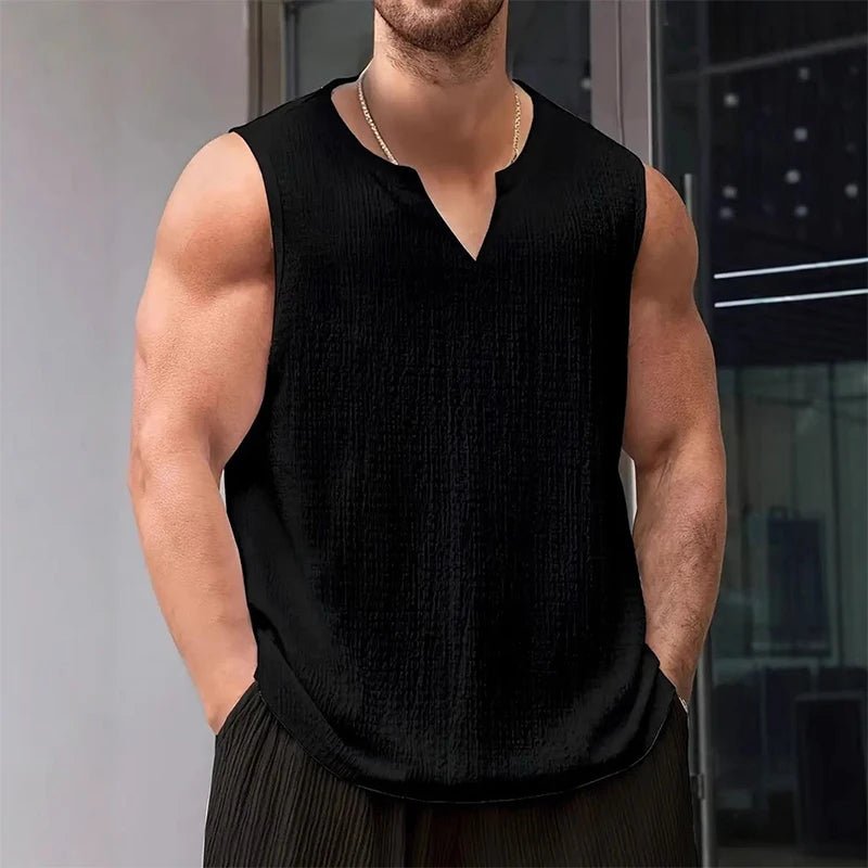 camisetas sin mangas de estilo americano para hombre, camisetas sin mangas populares a la moda con cuello en V - VibraStore