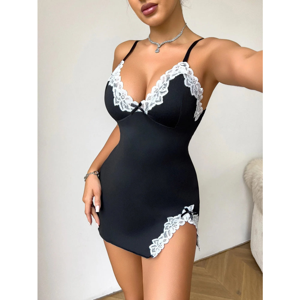 Camisón de verano para mujer, seductor, rosa, escote en V profundo, sin mangas, moda de encaje, pijama para dormir, lencería para mujer, camisón, ropa de casa - VibraStore