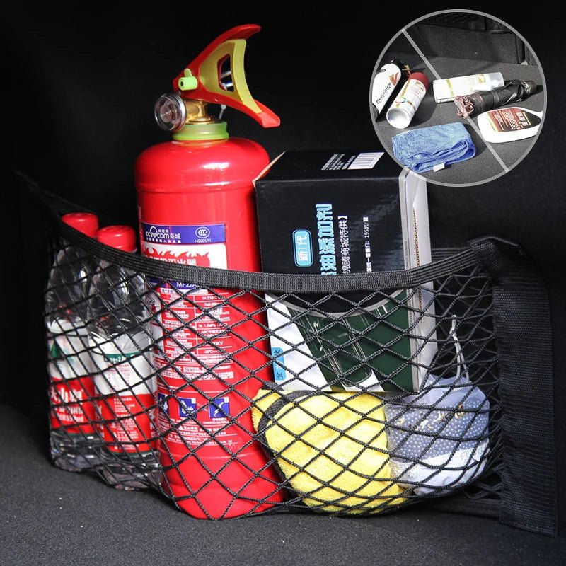 Car Back Rear Mesh Trunk Seat Elastic String Net Magic Sticker Universal Storage Bag Pocket Cage Auto Organizer Seat Back Bag - VibraStore