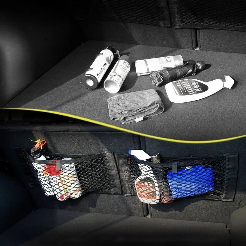 Car Back Rear Mesh Trunk Seat Elastic String Net Magic Sticker Universal Storage Bag Pocket Cage Auto Organizer Seat Back Bag - VibraStore