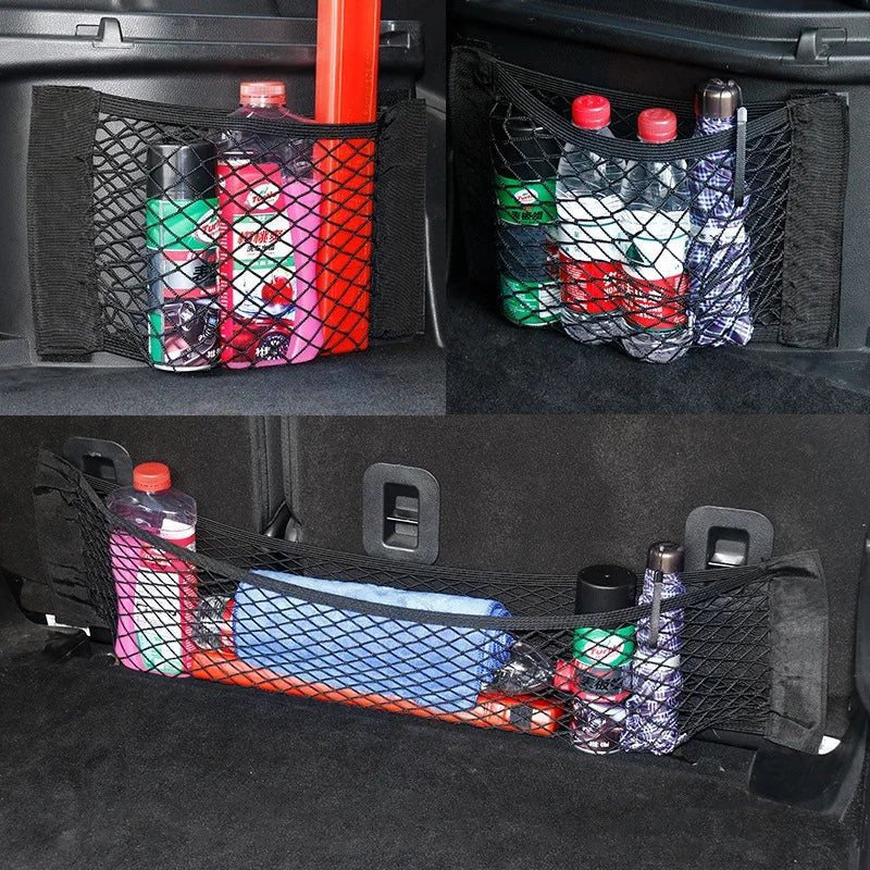 Car Back Rear Mesh Trunk Seat Elastic String Net Magic Sticker Universal Storage Bag Pocket Cage Auto Organizer Seat Back Bag - VibraStore