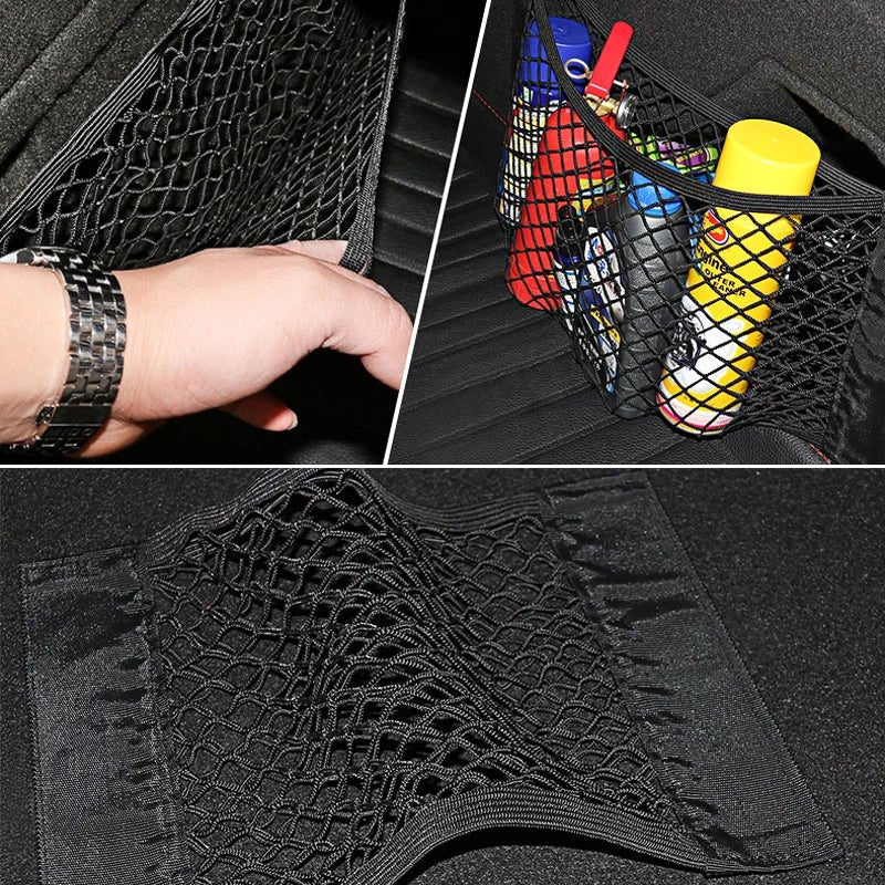Car Back Rear Mesh Trunk Seat Elastic String Net Magic Sticker Universal Storage Bag Pocket Cage Auto Organizer Seat Back Bag - VibraStore