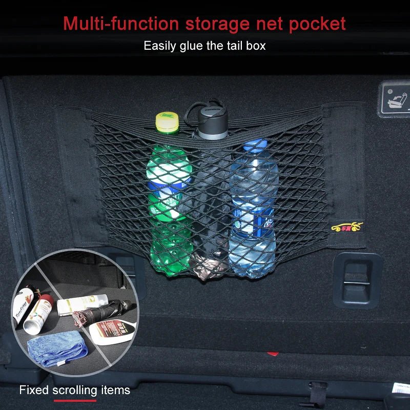 Car Back Rear Mesh Trunk Seat Elastic String Net Magic Sticker Universal Storage Bag Pocket Cage Auto Organizer Seat Back Bag - VibraStore