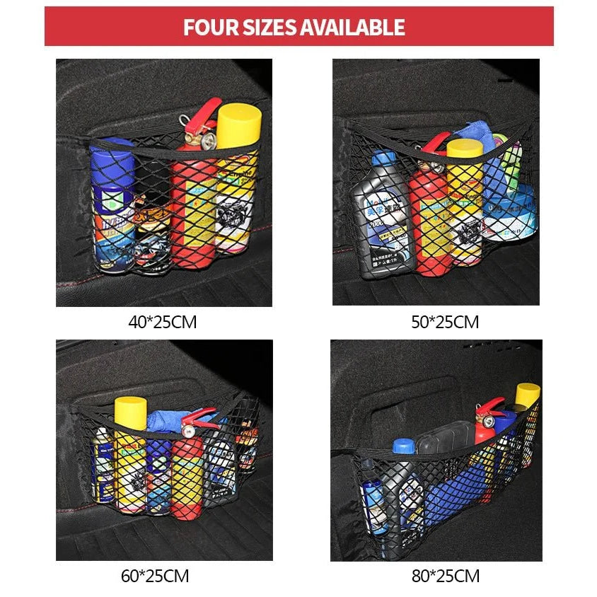 Car Back Rear Mesh Trunk Seat Elastic String Net Magic Sticker Universal Storage Bag Pocket Cage Auto Organizer Seat Back Bag - VibraStore