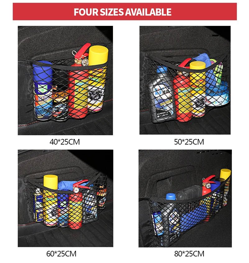 Car Back Rear Mesh Trunk Seat Elastic String Net Magic Sticker Universal Storage Bag Pocket Cage Auto Organizer Seat Back Bag - VibraStore