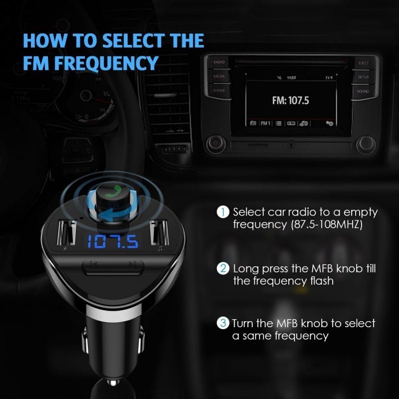 Car Bluetooth T20 Hands - free FM Transmitter MP3 Player Phone Charger - VibraStore