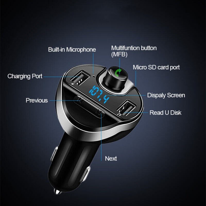Car Bluetooth T20 Hands - free FM Transmitter MP3 Player Phone Charger - VibraStore