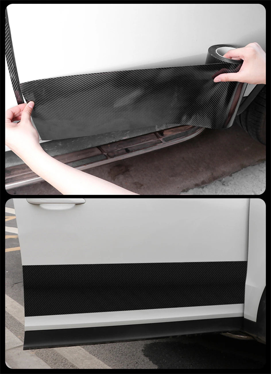 Car Door Edge Guards Door Sill Protector Black Waterproof 3D Carbon Fiber Anti Collision Film Scratch Cover Strip Stickers Tape - VibraStore