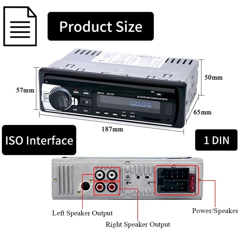 Car Radio 1 din Stereo Player Digital Bluetooth Car MP3 Player 60Wx4 FM Radio Stereo Audio Music USB/SD with In Dash AUX Input - VibraStore
