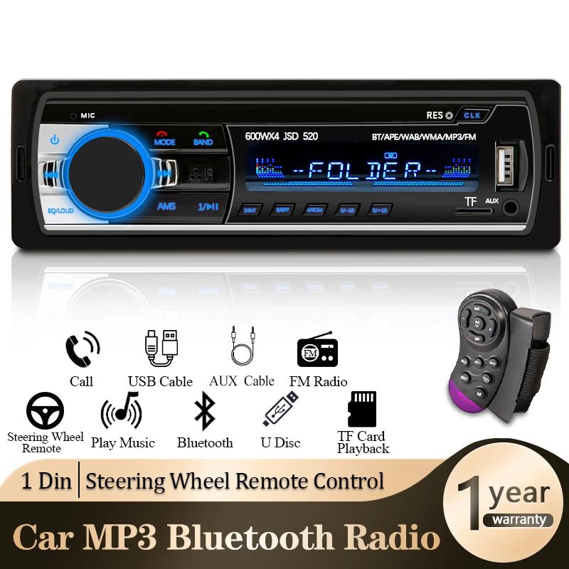 Car Radio 1 din Stereo Player Digital Bluetooth Car MP3 Player 60Wx4 FM Radio Stereo Audio Music USB/SD with In Dash AUX Input - VibraStore