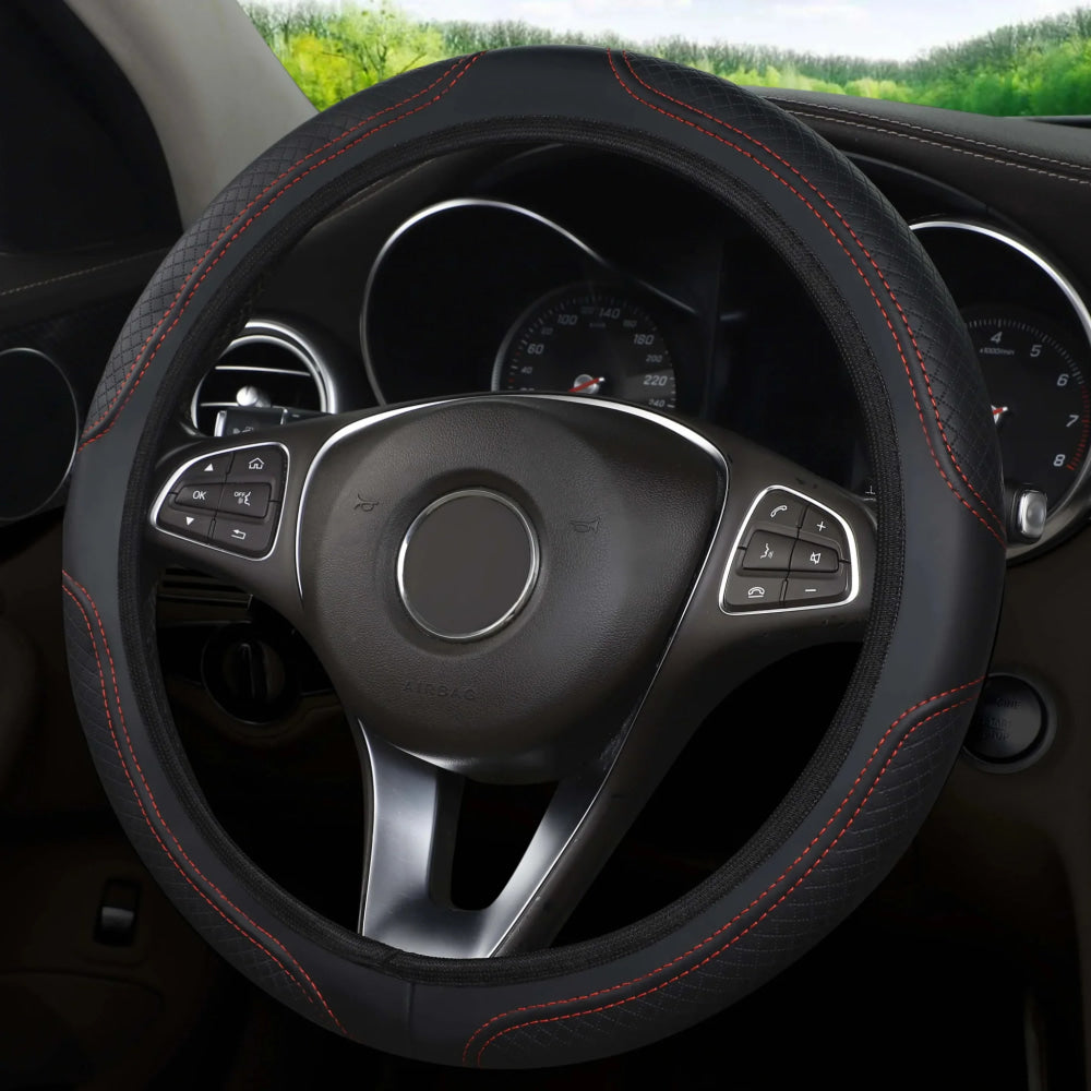 Car steering wheel cover has no inner ring Steering Wheel Cover Anti Slip Breathable Cover Universal Microfiber Leather - VibraStore