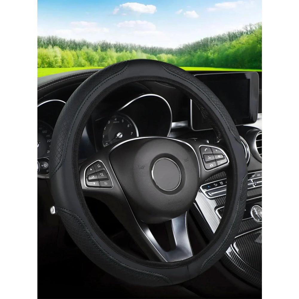 Car steering wheel cover has no inner ring Steering Wheel Cover Anti Slip Breathable Cover Universal Microfiber Leather - VibraStore