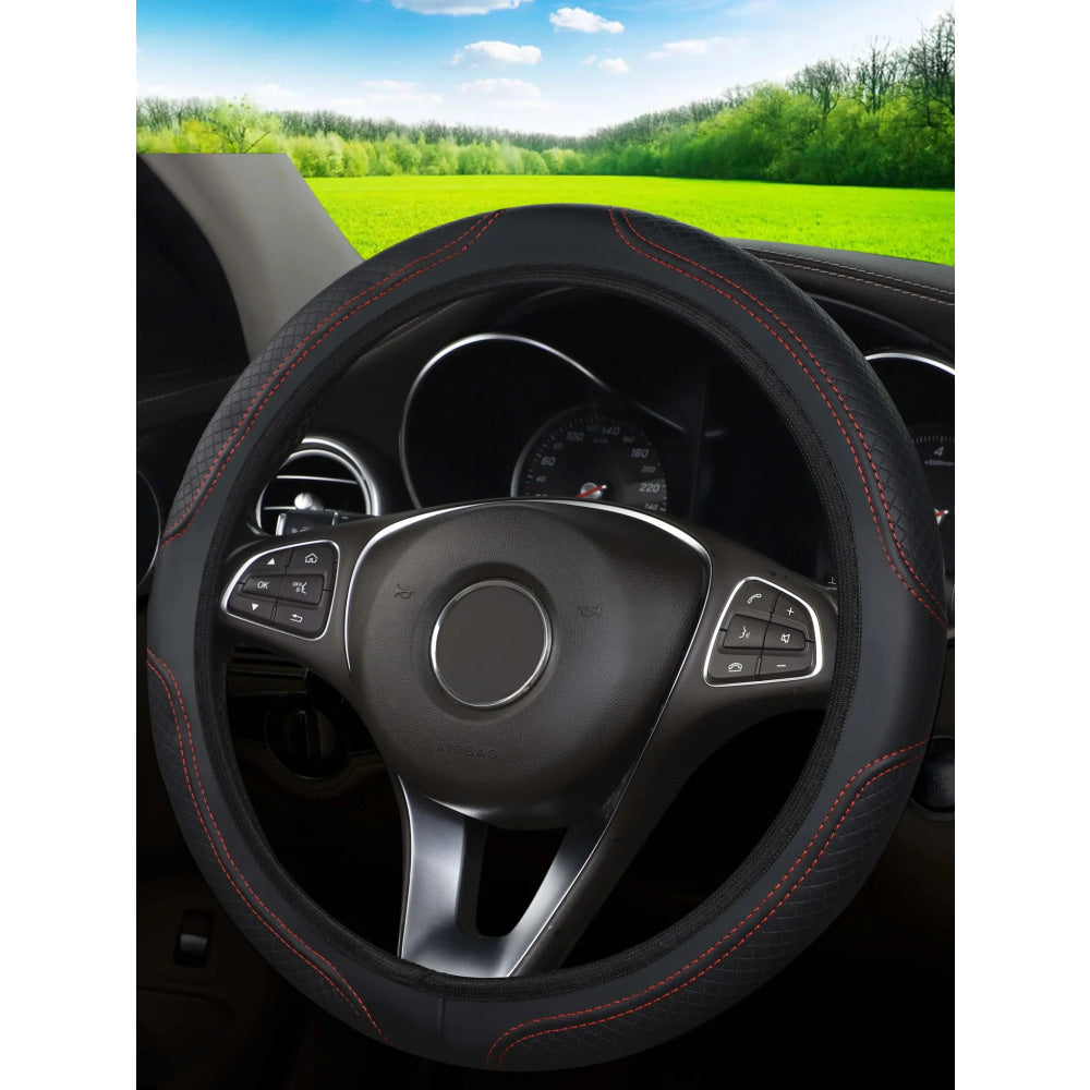 Car steering wheel cover has no inner ring Steering Wheel Cover Anti Slip Breathable Cover Universal Microfiber Leather - VibraStore