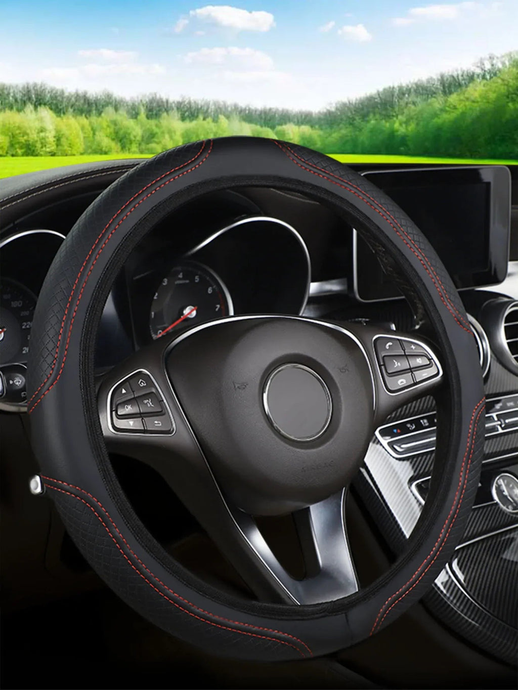 Car steering wheel cover has no inner ring Steering Wheel Cover Anti Slip Breathable Cover Universal Microfiber Leather - VibraStore