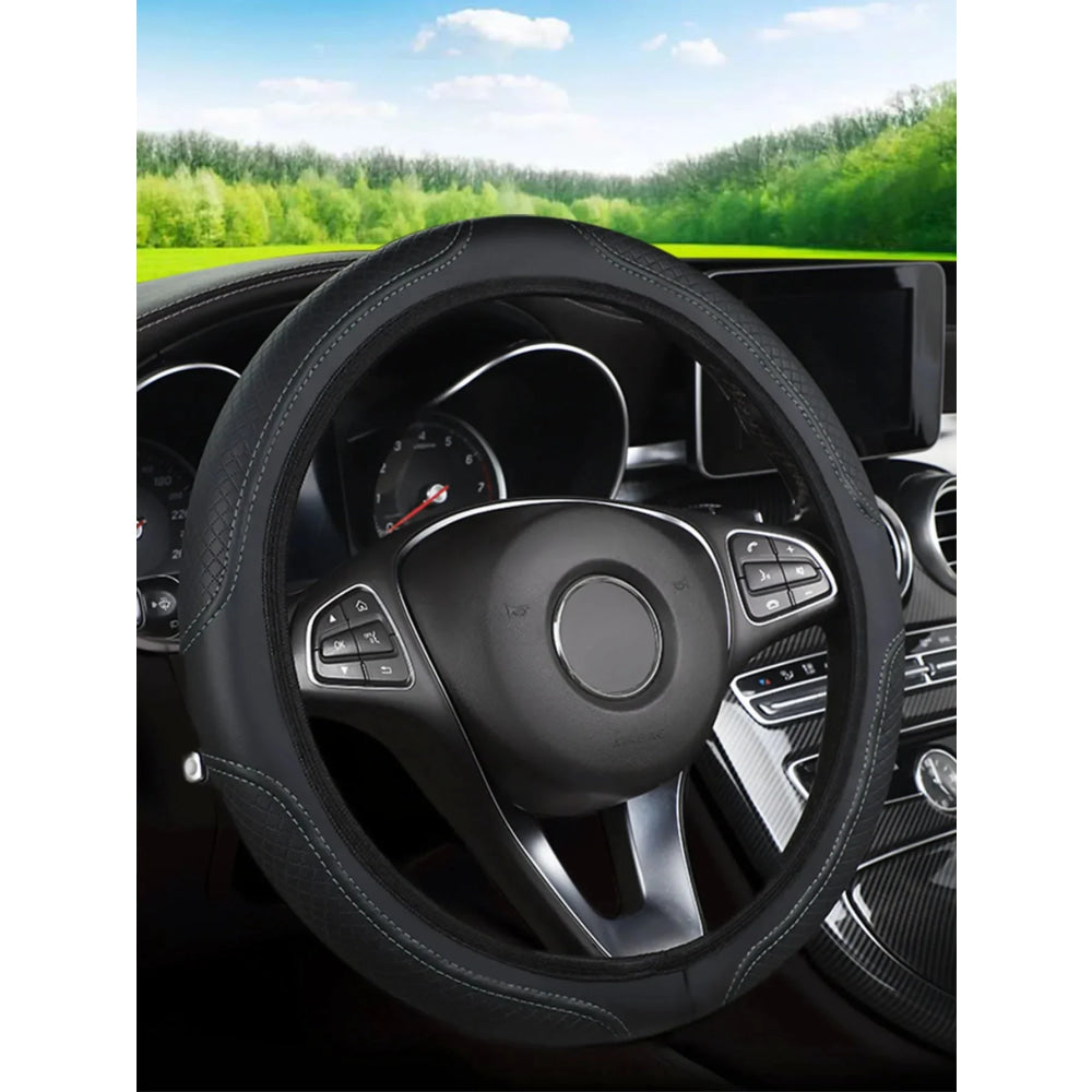 Car steering wheel cover has no inner ring Steering Wheel Cover Anti Slip Breathable Cover Universal Microfiber Leather - VibraStore