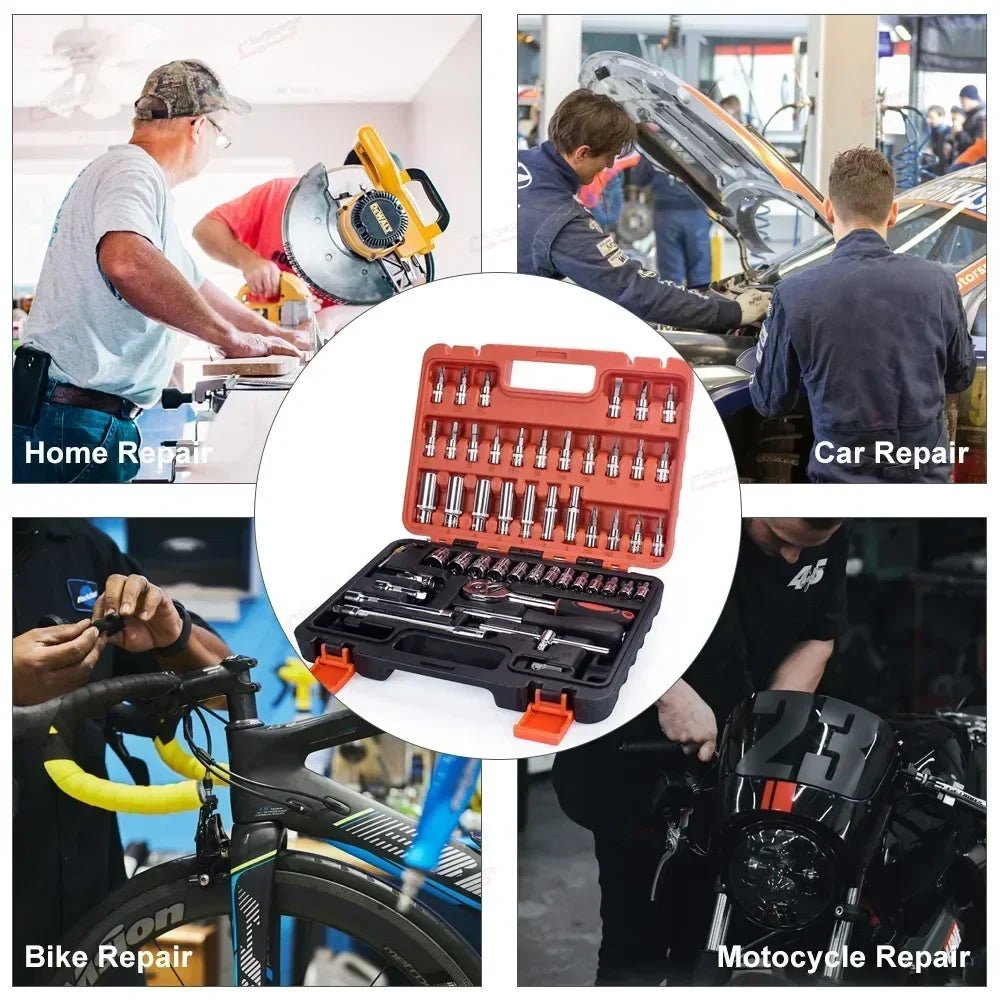 Car Toolbox Set Fast Ratchet Wrench 53/46pcs Socket Group Bit Industrial - grade Toolbox Auto Repair Tools Set Maintenance Amagi - VibraStore