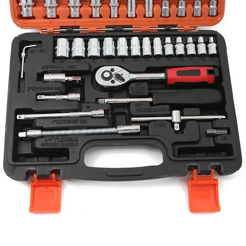 Car Toolbox Set Fast Ratchet Wrench 53/46pcs Socket Group Bit Industrial - grade Toolbox Auto Repair Tools Set Maintenance Amagi - VibraStore