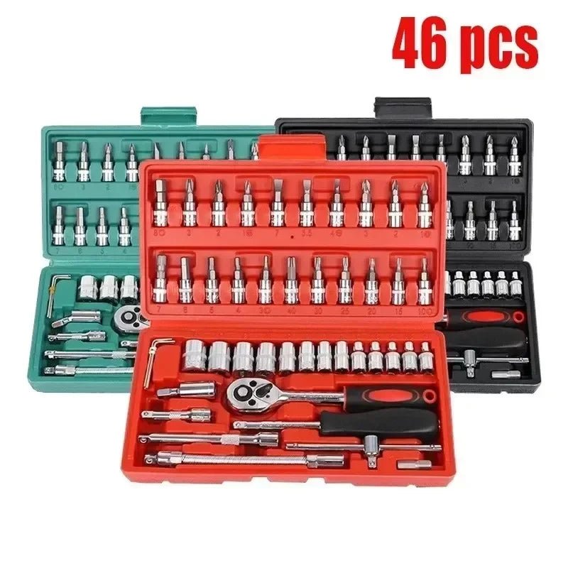 Car Toolbox Set Fast Ratchet Wrench 53/46pcs Socket Group Bit Industrial - grade Toolbox Auto Repair Tools Set Maintenance Amagi - VibraStore