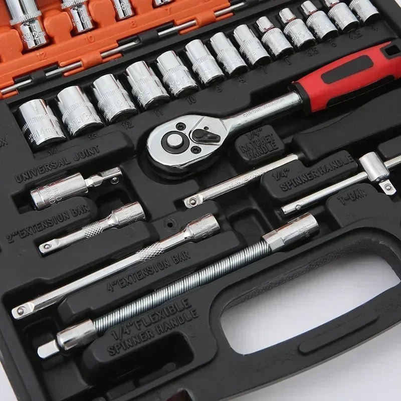 Car Toolbox Set Fast Ratchet Wrench 53/46pcs Socket Group Bit Industrial - grade Toolbox Auto Repair Tools Set Maintenance Amagi - VibraStore