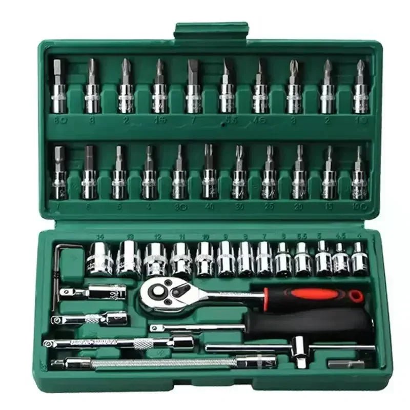 Car Toolbox Set Fast Ratchet Wrench 53/46pcs Socket Group Bit Industrial - grade Toolbox Auto Repair Tools Set Maintenance Amagi - VibraStore