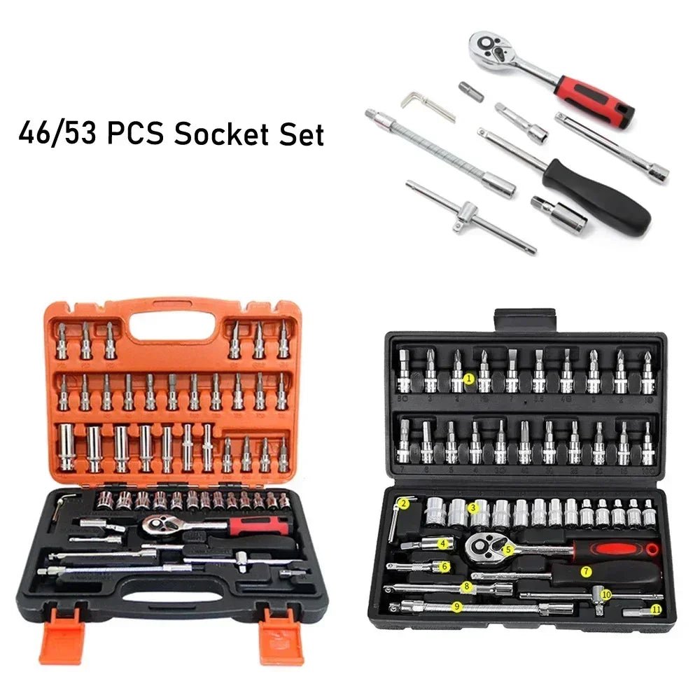 Car Toolbox Set Fast Ratchet Wrench 53/46pcs Socket Group Bit Industrial - grade Toolbox Auto Repair Tools Set Maintenance Amagi - VibraStore