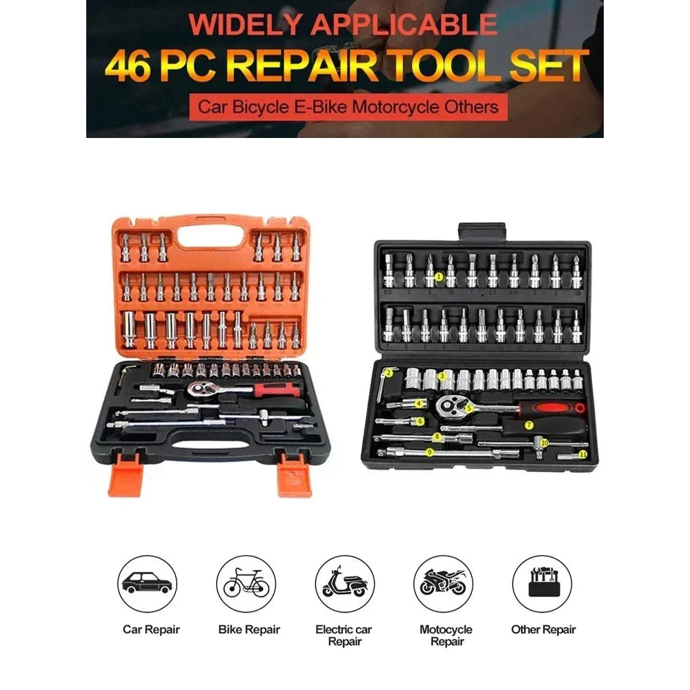 Car Toolbox Set Fast Ratchet Wrench 53/46pcs Socket Group Bit Industrial - grade Toolbox Auto Repair Tools Set Maintenance Amagi - VibraStore
