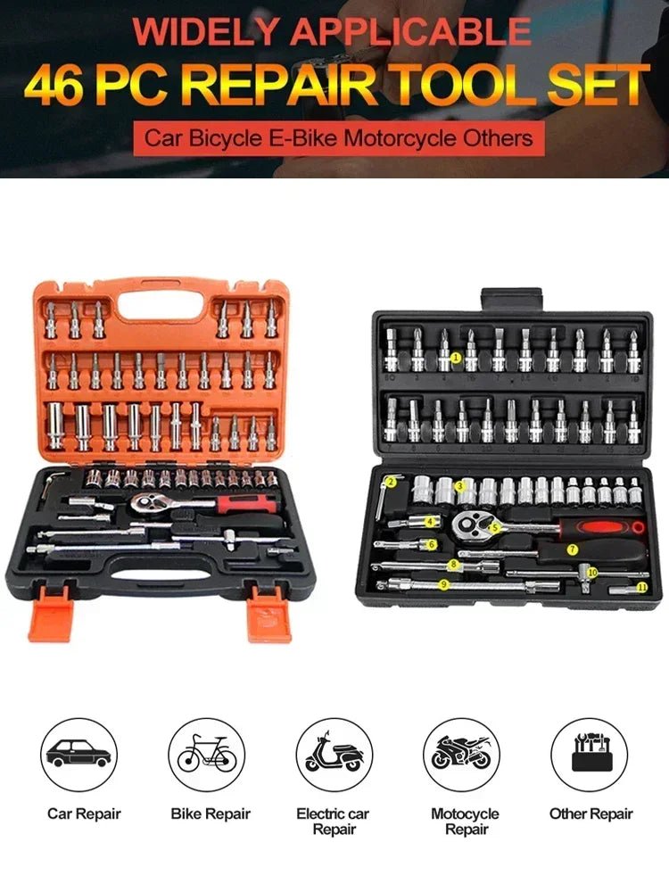 Car Toolbox Set Fast Ratchet Wrench 53/46pcs Socket Group Bit Industrial - grade Toolbox Auto Repair Tools Set Maintenance Amagi - VibraStore