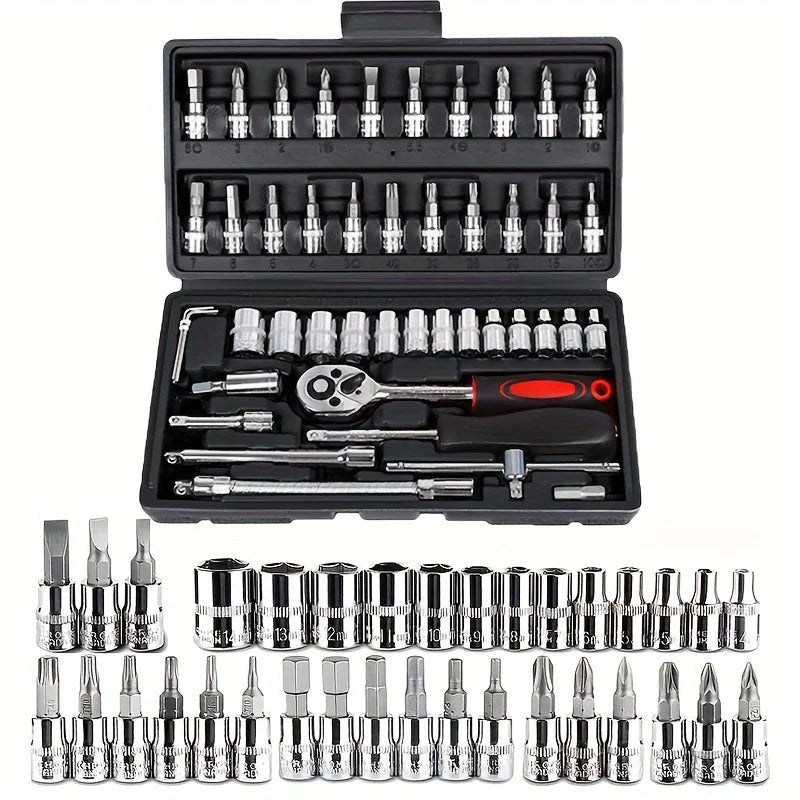 Car Toolbox Set Fast Ratchet Wrench 53/46pcs Socket Group Bit Industrial - grade Toolbox Auto Repair Tools Set Maintenance Amagi - VibraStore
