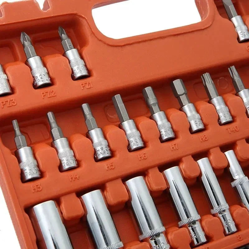 Car Toolbox Set Fast Ratchet Wrench 53/46pcs Socket Group Bit Industrial - grade Toolbox Auto Repair Tools Set Maintenance Amagi - VibraStore