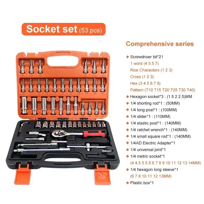 Car Toolbox Set Fast Ratchet Wrench 53/46pcs Socket Group Bit Industrial - grade Toolbox Auto Repair Tools Set Maintenance Amagi - VibraStore