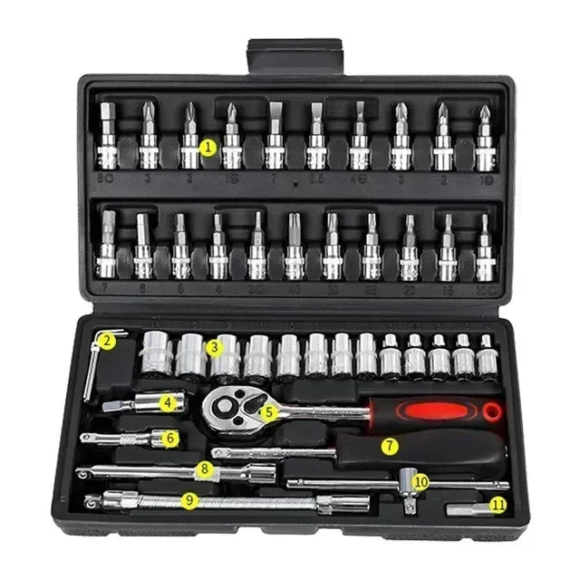 Car Toolbox Set Fast Ratchet Wrench 53/46pcs Socket Group Bit Industrial - grade Toolbox Auto Repair Tools Set Maintenance Amagi - VibraStore