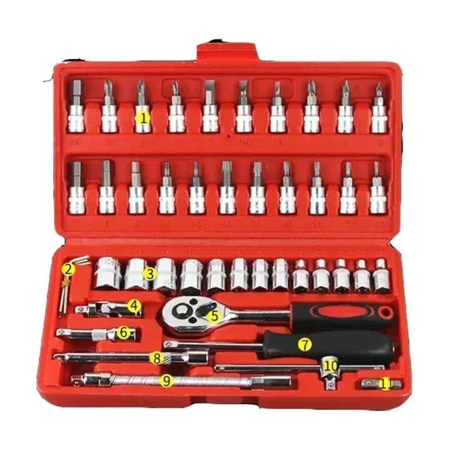 Car Toolbox Set Fast Ratchet Wrench 53/46pcs Socket Group Bit Industrial - grade Toolbox Auto Repair Tools Set Maintenance Amagi - VibraStore