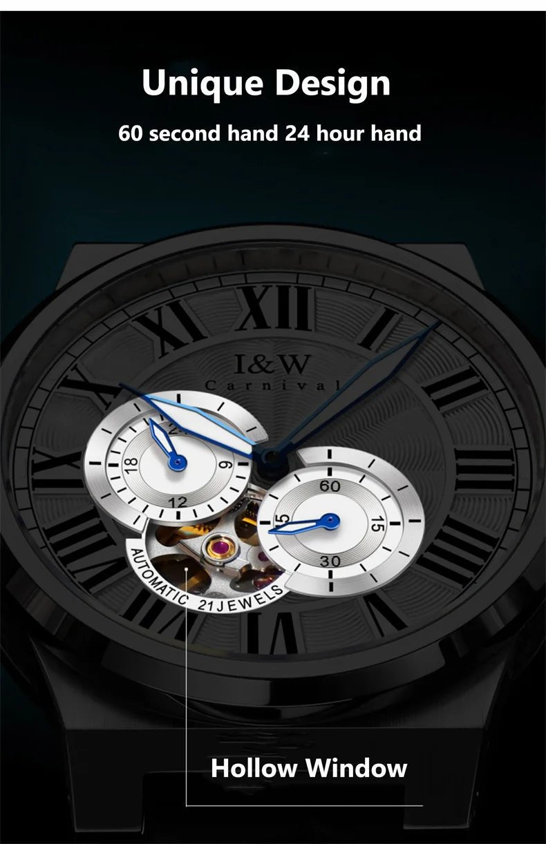 Carnival Brand IW High - end Series Luxury Skeleton Mechanical Watch for Men 50M Waterproof MIYOTA Movement Automatic Watches Mens - VibraStore