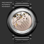 CARNIVAL Top Brand Men Fashion Mechanical Watch Waterproof Stainless Steel Black Mesh Hollow Automatic Watch Relogio Masculino - VibraStore