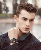 CARNIVAL Top Brand Men Fashion Mechanical Watch Waterproof Stainless Steel Black Mesh Hollow Automatic Watch Relogio Masculino - VibraStore