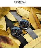 CARNIVAL Top Brand Men Fashion Mechanical Watch Waterproof Stainless Steel Black Mesh Hollow Automatic Watch Relogio Masculino - VibraStore