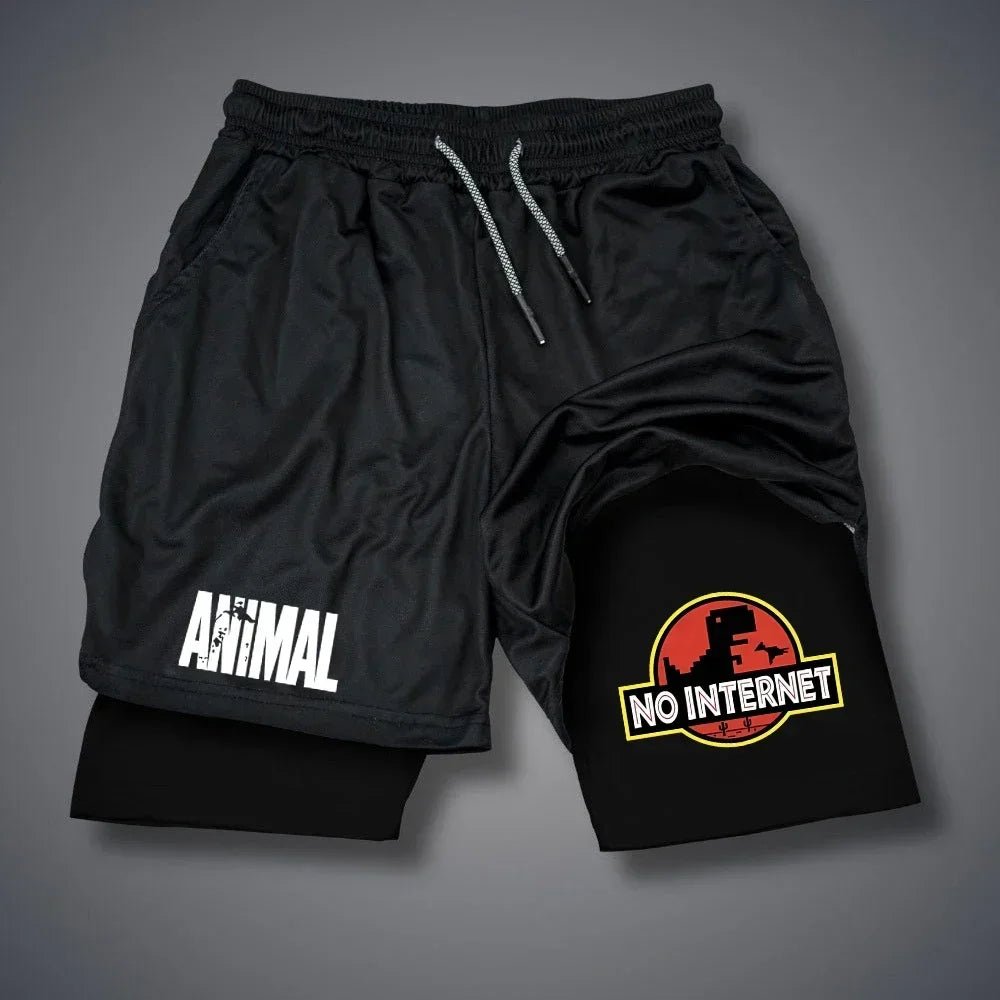 Cartoon Duck Print Men's Shorts Summer Double Layer Letter Print Shorts Quick Drying Pants Fitness Tracksuit Beach Short Pants - VibraStore