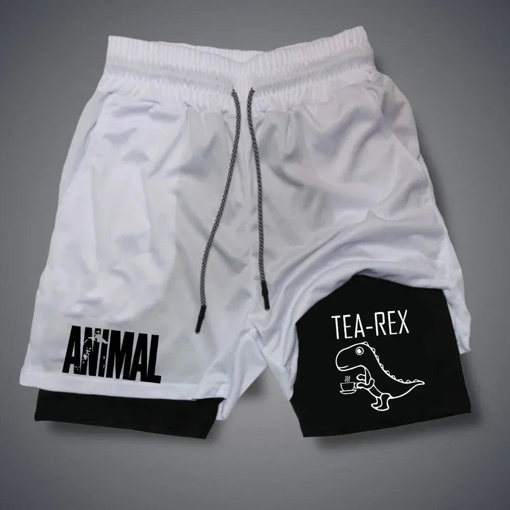 Cartoon Duck Print Men's Shorts Summer Double Layer Letter Print Shorts Quick Drying Pants Fitness Tracksuit Beach Short Pants - VibraStore