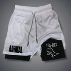 Cartoon Duck Print Men's Shorts Summer Double Layer Letter Print Shorts Quick Drying Pants Fitness Tracksuit Beach Short Pants - VibraStore