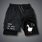 Cartoon Duck Print Men's Shorts Summer Double Layer Letter Print Shorts Quick Drying Pants Fitness Tracksuit Beach Short Pants - VibraStore