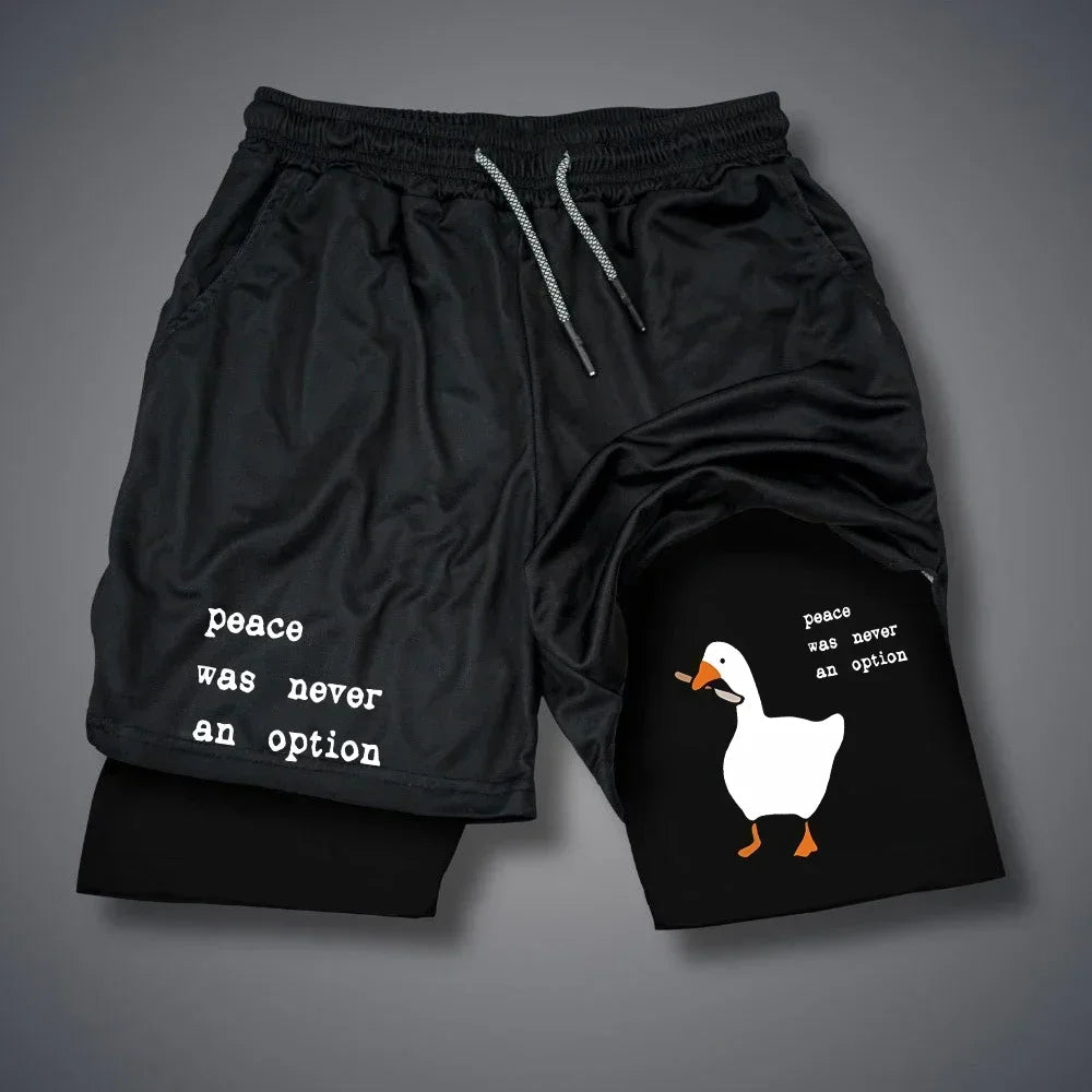 Cartoon Duck Print Men's Shorts Summer Double Layer Letter Print Shorts Quick Drying Pants Fitness Tracksuit Beach Short Pants - VibraStore