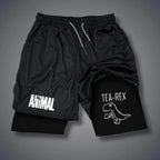 Cartoon Duck Print Men's Shorts Summer Double Layer Letter Print Shorts Quick Drying Pants Fitness Tracksuit Beach Short Pants - VibraStore