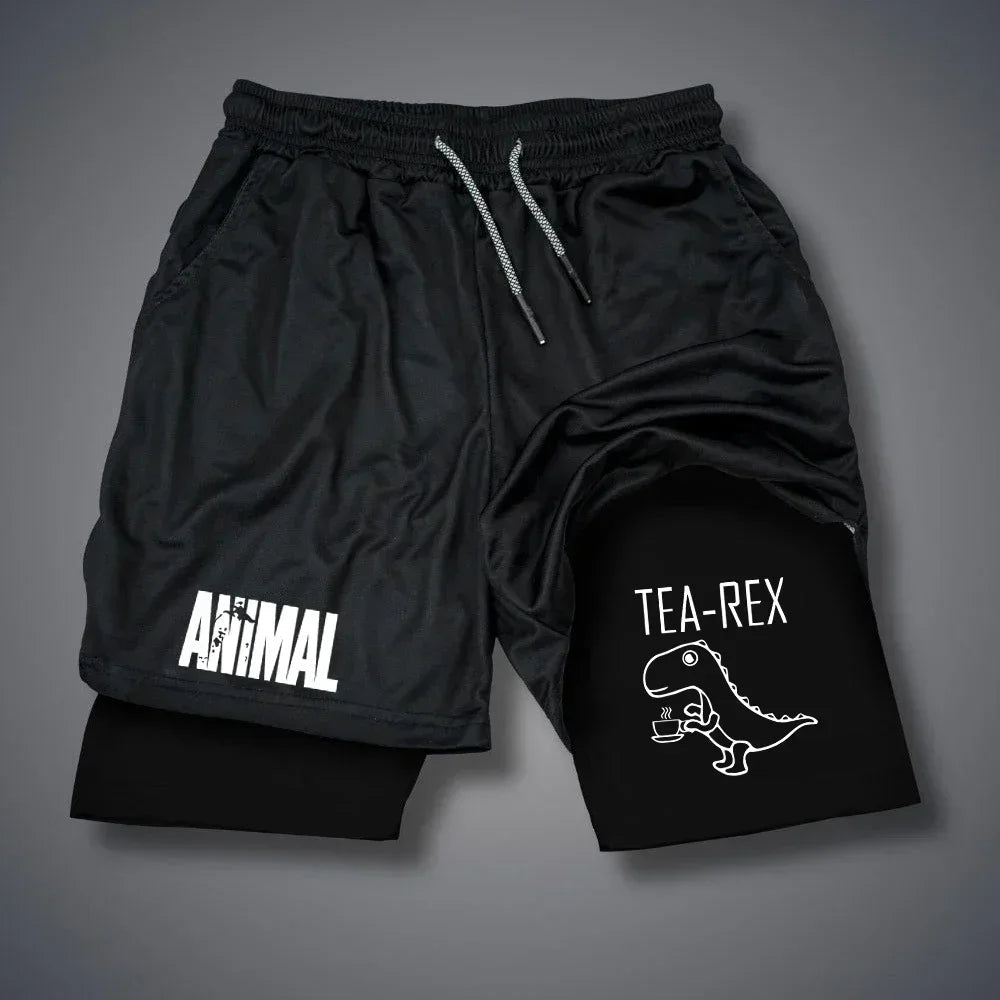 Cartoon Duck Print Men's Shorts Summer Double Layer Letter Print Shorts Quick Drying Pants Fitness Tracksuit Beach Short Pants - VibraStore