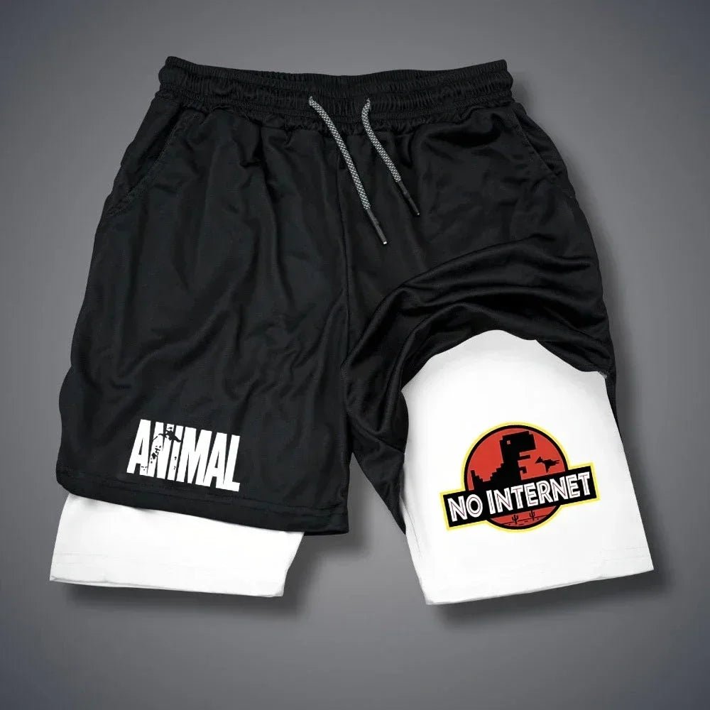 Cartoon Duck Print Men's Shorts Summer Double Layer Letter Print Shorts Quick Drying Pants Fitness Tracksuit Beach Short Pants - VibraStore