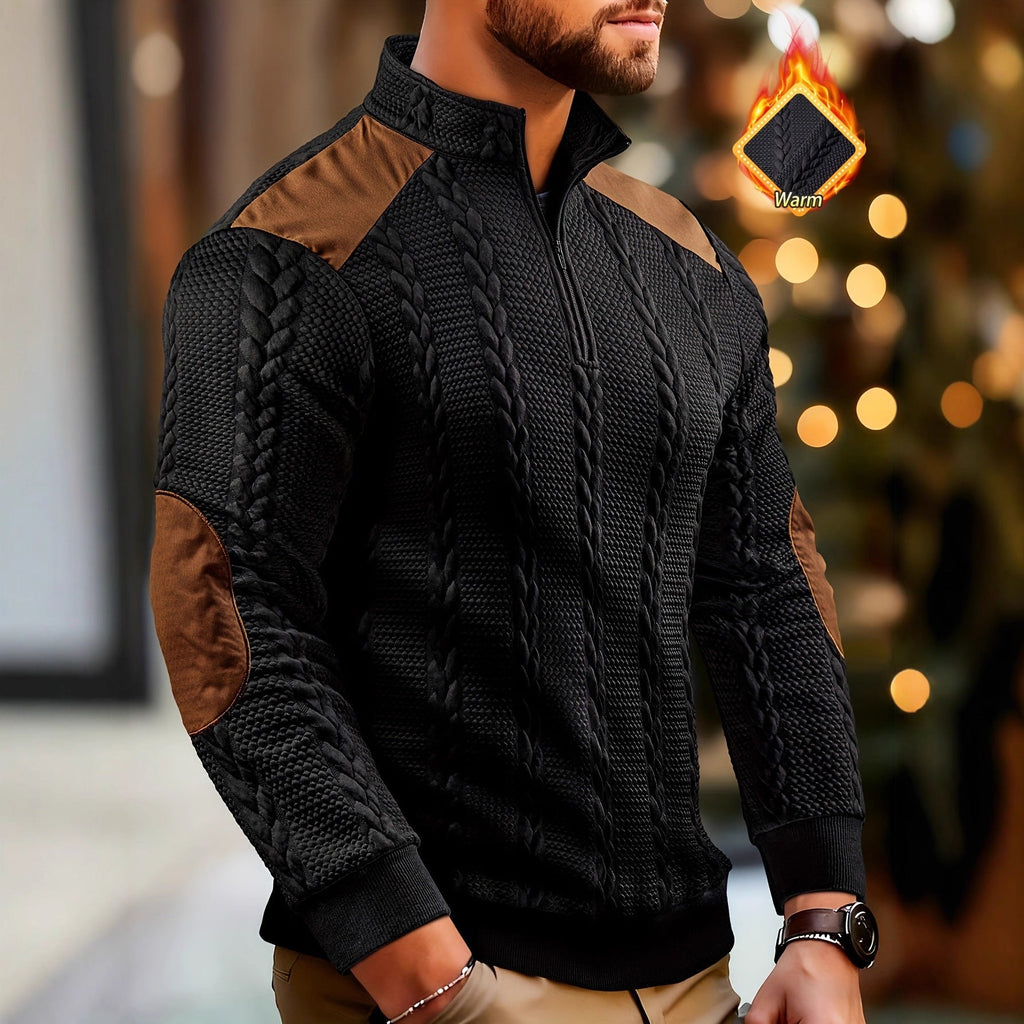 Casual Textured Wheat - spike Pattern Contrast - color Ribbed Patchwork Zip - up Long - sleeve - VibraStore