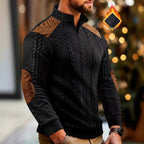 Casual Textured Wheat - spike Pattern Contrast - color Ribbed Patchwork Zip - up Long - sleeve - VibraStore