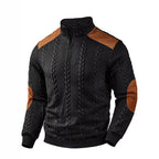 Casual Textured Wheat - spike Pattern Contrast - color Ribbed Patchwork Zip - up Long - sleeve - VibraStore