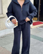 Casual Women's Fashion Half - zip Hoodie And Pants Two - piece Set Loose Casual Autumn And Winter Outfit - VibraStore