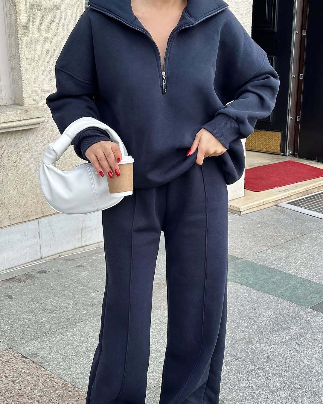 Casual Women's Fashion Half - zip Hoodie And Pants Two - piece Set Loose Casual Autumn And Winter Outfit - VibraStore