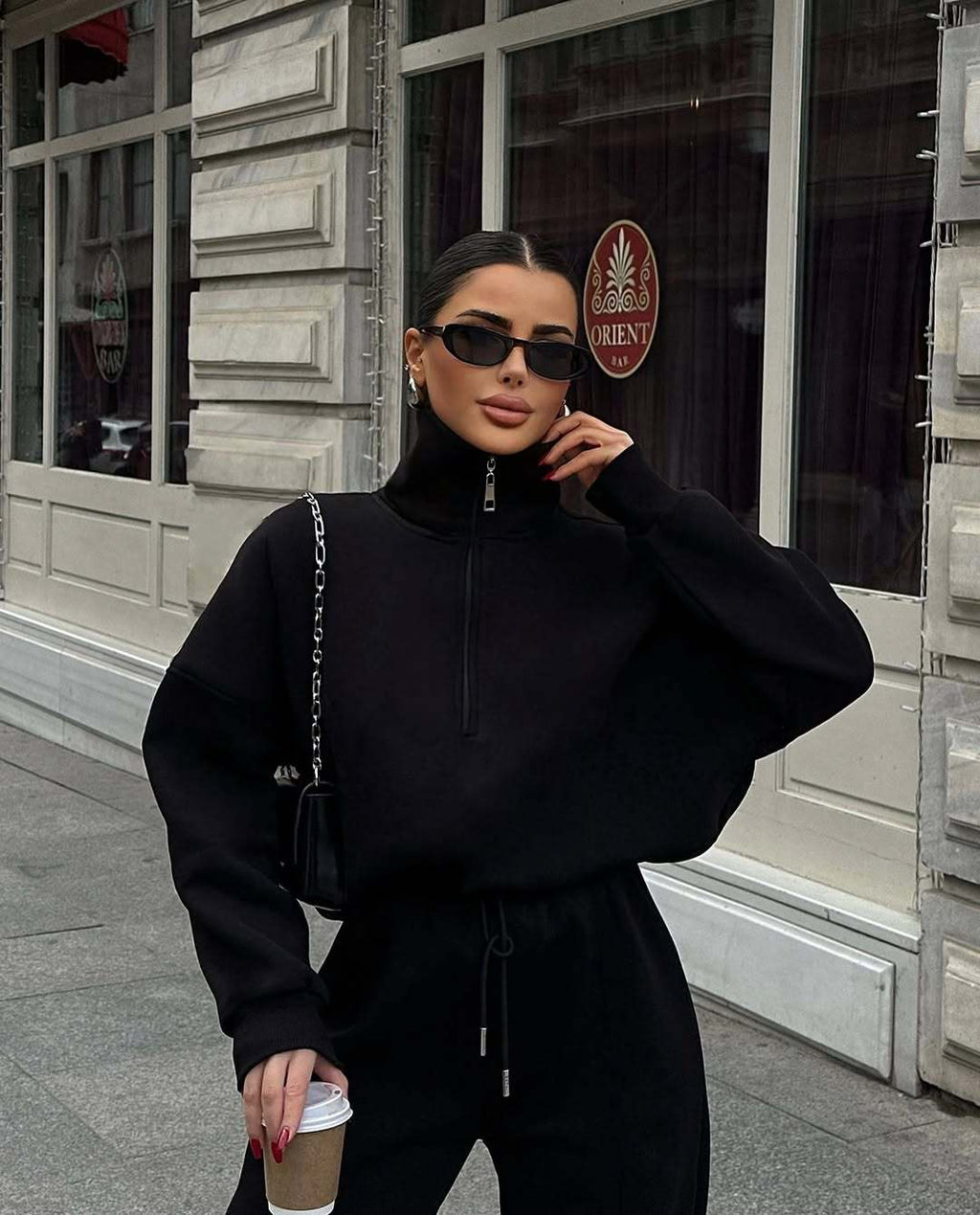 Casual Women's Fashion Half - zip Hoodie And Pants Two - piece Set Loose Casual Autumn And Winter Outfit - VibraStore